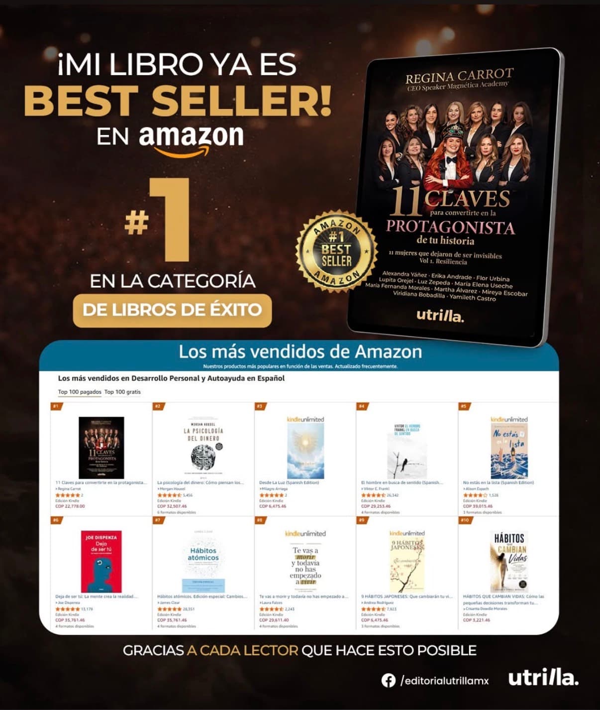 Reconocimiento del libro como bestseller número uno en Amazon